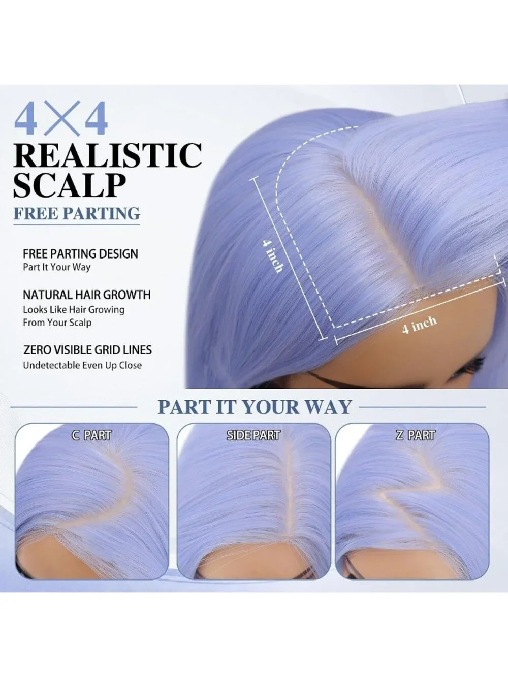 Women's 26 Inch Ice Blue Long Wavy Synthetic Glue Less 4x4 Lace Front Wig
